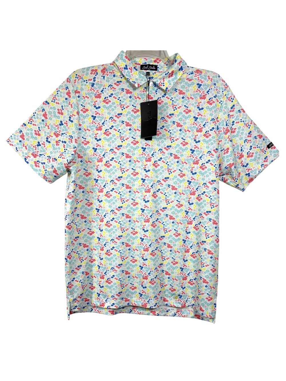Bad Birdie Vacation Station Golf Polo Shirt Floral Print White Multicolor L NWT